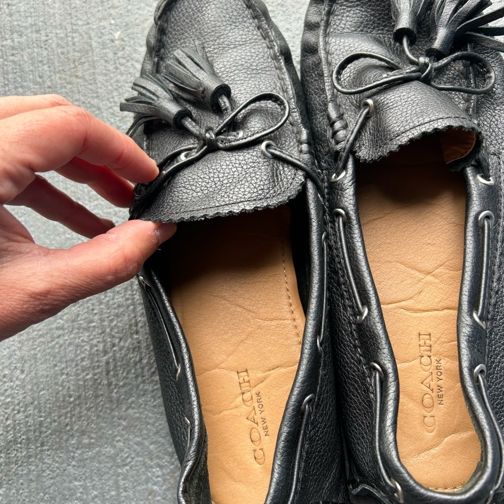Coach Black Pebbled Leather Tassel Moccasins - Picture 6 of 10